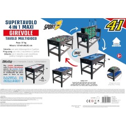Sport1 - Supertavolo 4in1 girevole. Tavolo multigioco indoor: calcetto, ping pong, hockey, biliardo. Completo di accessori: ast