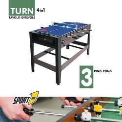 Sport1 - Supertavolo 4in1 girevole. Tavolo multigioco indoor: calcetto, ping pong, hockey, biliardo. Completo di accessori: ast
