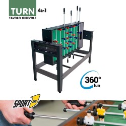 Sport1 - Supertavolo 4in1 girevole. Tavolo multigioco indoor: calcetto, ping pong, hockey, biliardo. Completo di accessori: ast