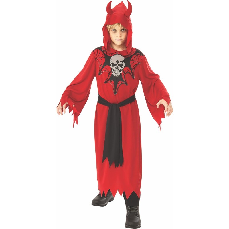 Rubies - Costume Diavolo Giustiziere per ragazzi, Tunica con cappuccio con corna, Tg. L (8/10 anni), 641177-L