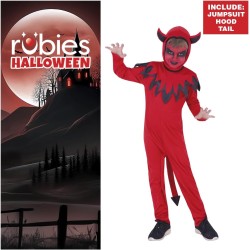 Rubies - Costume Diavolo per bambini e ragazze, con coda e cappuccio attaccata, demoni, diavoli per Halloween, Tg. M (5/7 anni)
