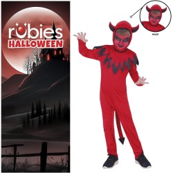 Rubies - Costume Diavolo per bambini e ragazze, con coda e cappuccio attaccata, demoni, diavoli per Halloween, Tg. M (5/7 anni)