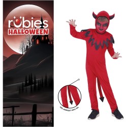 Rubies - Costume Diavolo per bambini e ragazze, con coda e cappuccio attaccata, demoni, diavoli per Halloween, Tg. M (5/7 anni)