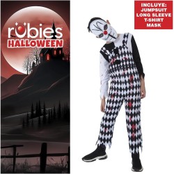 Rubies - Costume da Arlecchino Insanguinato per bambini, Jumpsuit sanguinoso con maglietta e maschera, Tg. TW (11/15 anni), S86