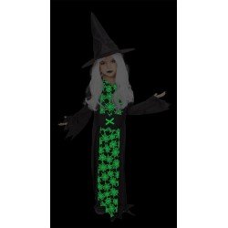 Rubies - Costume Strega Ragnatela Glow In Dark per Ragazze, Vestito Luminoso al Buio e Cappello, Tg. S (7/8 anni), S8963-S