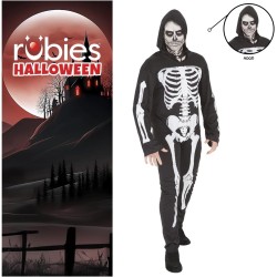 Rubies - Costume da Scheletro adulti, Tuta stampata con cappuccio, S8333