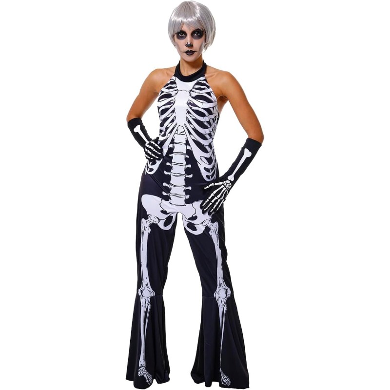 Rubies - Costume Scheletro anni 70s per donna, Tuta e guanti, S8857