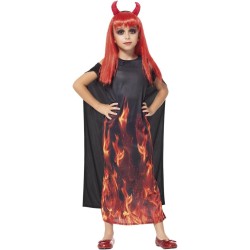 Rubies - Costume Diavolessa infuocata per bambina, Vestito, mantello e cerchietto, Tg. XS (5/6 anni), S8969-XS