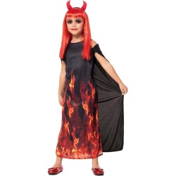 Rubies - Costume Diavolessa infuocata per bambina, Vestito, mantello e cerchietto, Tg. XS (5/6 anni), S8969-XS