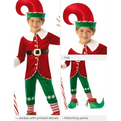 Rubies - Costume Elfo Boy Deluxe per bambini, giacca con pantaloni, Tg.XS (5/6 anni), S9111-XS