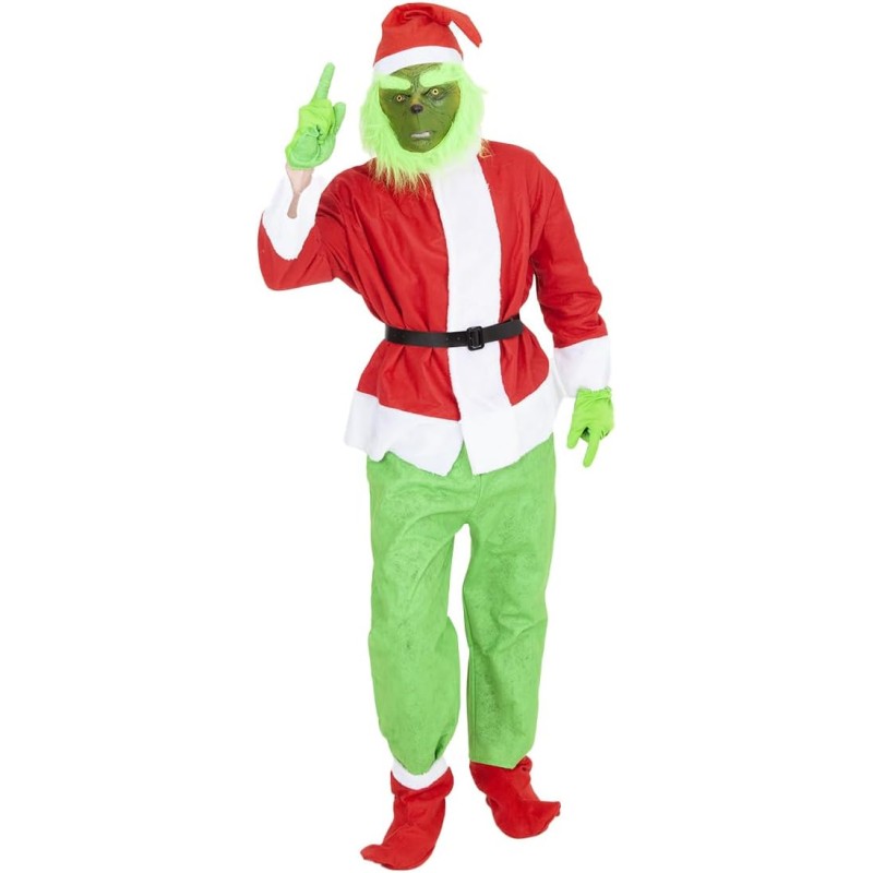 Rubies - Costume da Grinch per adulto, giacca con pantaloni e cintura, copristivali, guanti, cappello e maschera, Tg.M, S9115-M