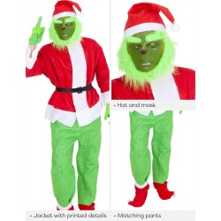 Rubies - Costume da Grinch per adulto, giacca con pantaloni e cintura, copristivali, guanti, cappello e maschera, Tg.M, S9115-M