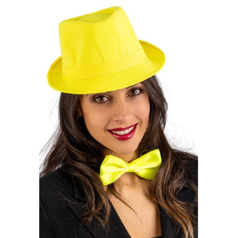 Carnival Toys - Cappello gangster giallo fluo in tessuto, 03740