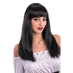 Carnival Toys - Parrucca Lunga Liscia con Frangia, Nero, Taglia Unica, 02568
