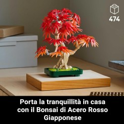LEGO 10348 Botanicals Bonsai di Acero Rosso Giapponese - Set di Piante Artificiali con Foglie Rosse e Arancio Finte e Vaso Cost
