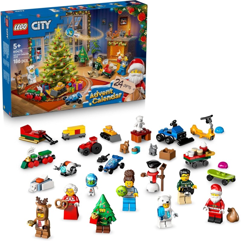 LEGO 60475 City Calendario dell Avvento 2025 per Bambini e Bambine da 5 Anni - Gioco per il Conto alla Rovescia di Natale con 2