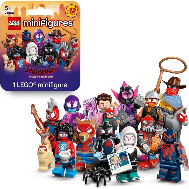 LEGO 71050 Minifigures Spider-Man: Across the Spider-Verse Giocattolo - Scatola con 1 di 12 Personaggi da Collezione Casuali co