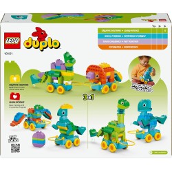 LEGO DUPLO 10451 Dinosauri su Ruote 3 in 1 - Gioco Educativo per Costruire o Diplodoco e T. Rex Giocattolo, o Triceratopo e Ste