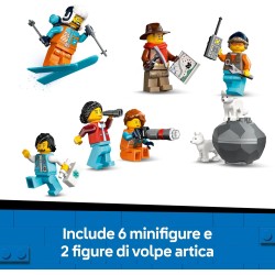 LEGO 60470 City Treno Espresso Artico degli Esploratori - Treno Giocattolo Telecomandato con Spazzaneve, Gru, 22 Binari, 6 Mini