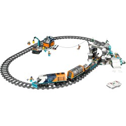 LEGO 60470 City Treno Espresso Artico degli Esploratori - Treno Giocattolo Telecomandato con Spazzaneve, Gru, 22 Binari, 6 Mini