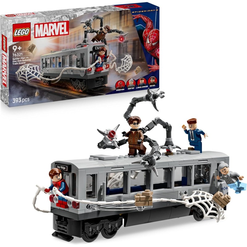 LEGO 76321 ǀ Marvel Spider-Man Contro Doc Ock: Duello sul Treno - Giocattolo da Esposizione con 4 Minifigure - Regalo da Collez