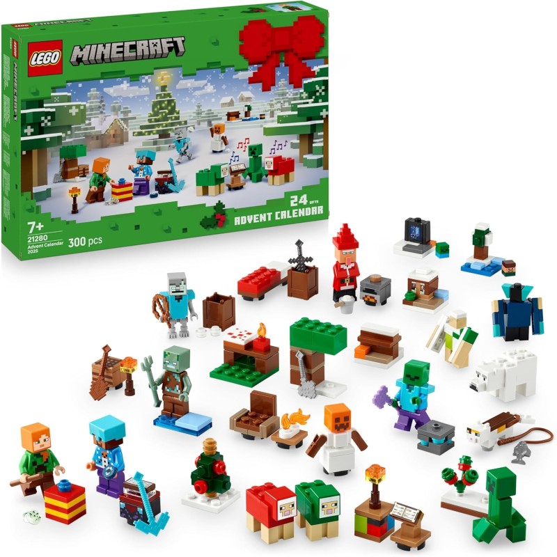 LEGO 21280 Minecraft Calendario dell Avvento 2025 - Gioco per il Conto alla Rovescia di Natale con 24 Sorprese come Minifigure 