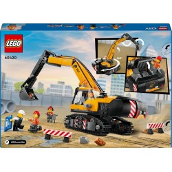 LEGO 60420 City Escavatore da Cantiere Giallo, Veicolo Giocattolo da Cantiere con Funzioni Reali e 3 Minifigure (Operaio, Opera