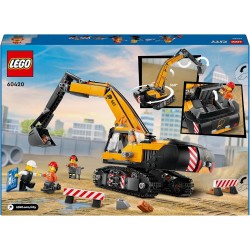 LEGO 60420 City Escavatore da Cantiere Giallo, Veicolo Giocattolo da Cantiere con Funzioni Reali e 3 Minifigure (Operaio, Opera