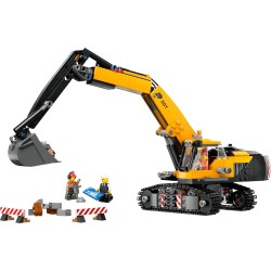 LEGO 60420 City Escavatore da Cantiere Giallo, Veicolo Giocattolo da Cantiere con Funzioni Reali e 3 Minifigure (Operaio, Opera