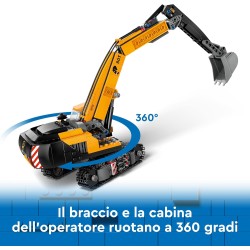 LEGO 60420 City Escavatore da Cantiere Giallo, Veicolo Giocattolo da Cantiere con Funzioni Reali e 3 Minifigure (Operaio, Opera