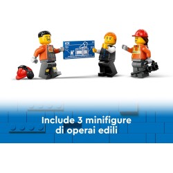 LEGO 60420 City Escavatore da Cantiere Giallo, Veicolo Giocattolo da Cantiere con Funzioni Reali e 3 Minifigure (Operaio, Opera