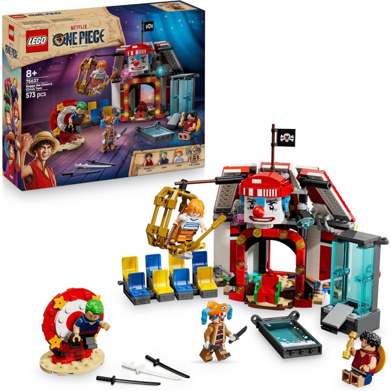 LEGO 75637 ONE PIECE La Tenda del Circo di Bagy il Clown - Giocattolo Interattivo con 4 Minifigure tra cui Luffy, Nami e Zoro, 