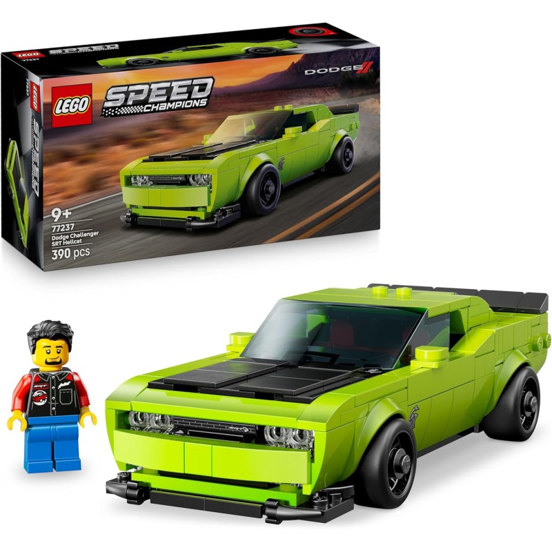 LEGO 77237 Speed Champions Sports Car Dodge Challenger SRT Hellcat - Modellino di Auto da Corsa con Minifigure del Pilota
