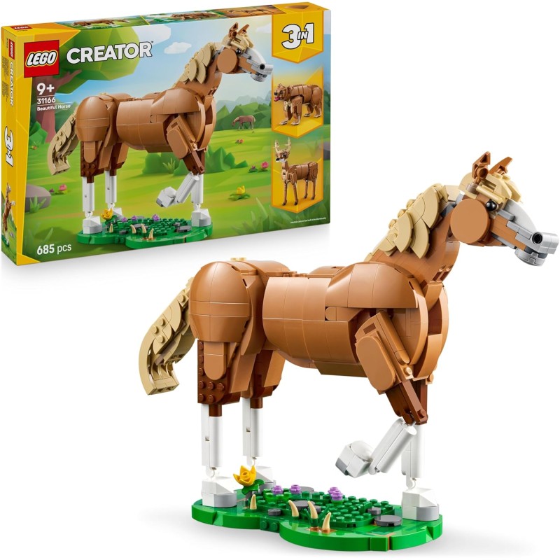 LEGO 31166 Creator 3 in 1 Cavallo Meraviglioso - Giocattolo con Animale Trasformabile in Orso o in Modello di Cervo Snodabile