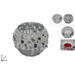 Porta Tealight Vetro con Perline Tasp.