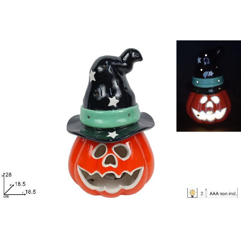 Decorazione Zucca con cappello HALLOWEEN con luce