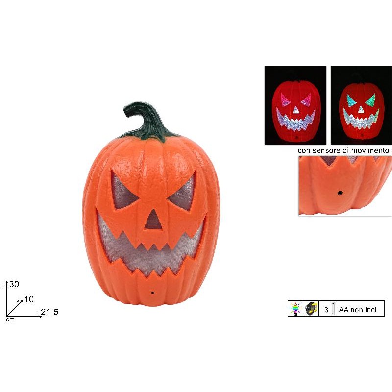 Zucca decorativa di Halloween con sensore di movimento e luce