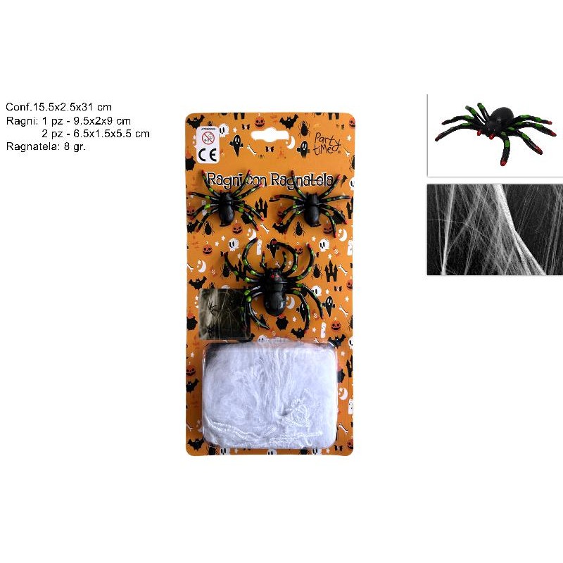 Ragni con Ragnatela 8 gr Decorazioni Spaventose per Halloween