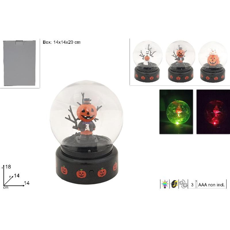 Ampolla Plastica 13 cm con Soggetti HALLOWEEN con musica movimento e luce, modelli assortiti, 1 pezzo