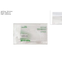 Bustine trasparenti 13 x 9.5 cm 40 pz. con adesivo, 30 micron