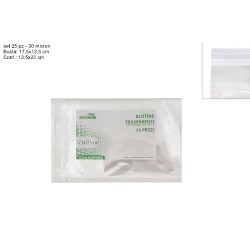 Bustine trasparenti 17,5 x 12,5 cm 25 pz. con adesivo, 30 micron