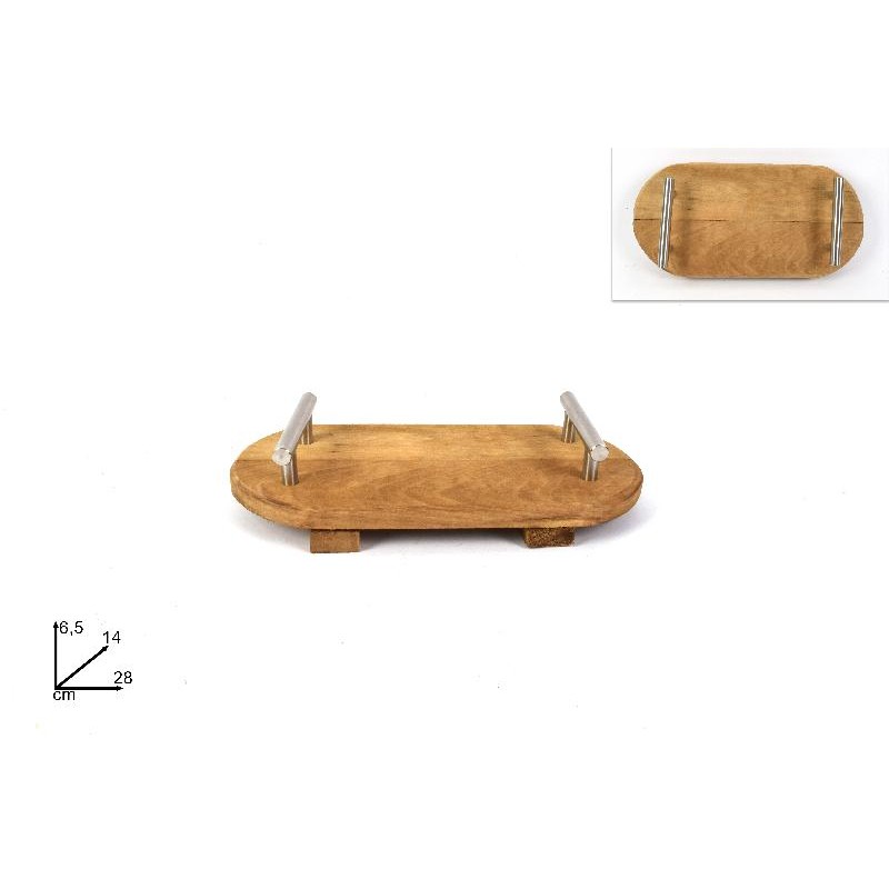 Vassoio legno ovale con manici in metallo