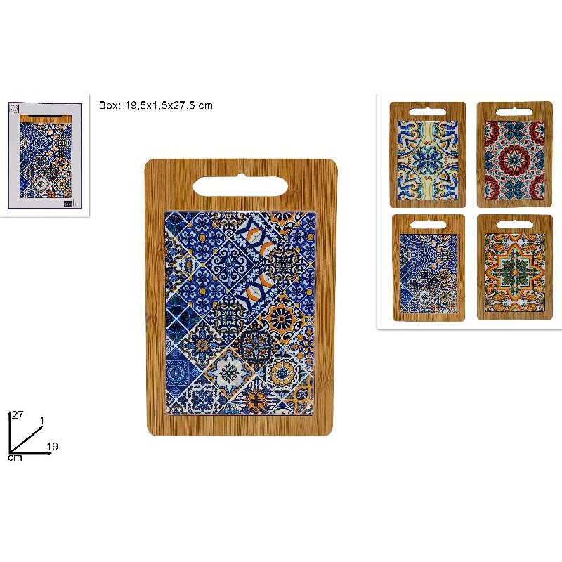 Tagliere Legno Ceramica Maiolica 27 x 19 cm, modelli assortiti, 1 pezzo