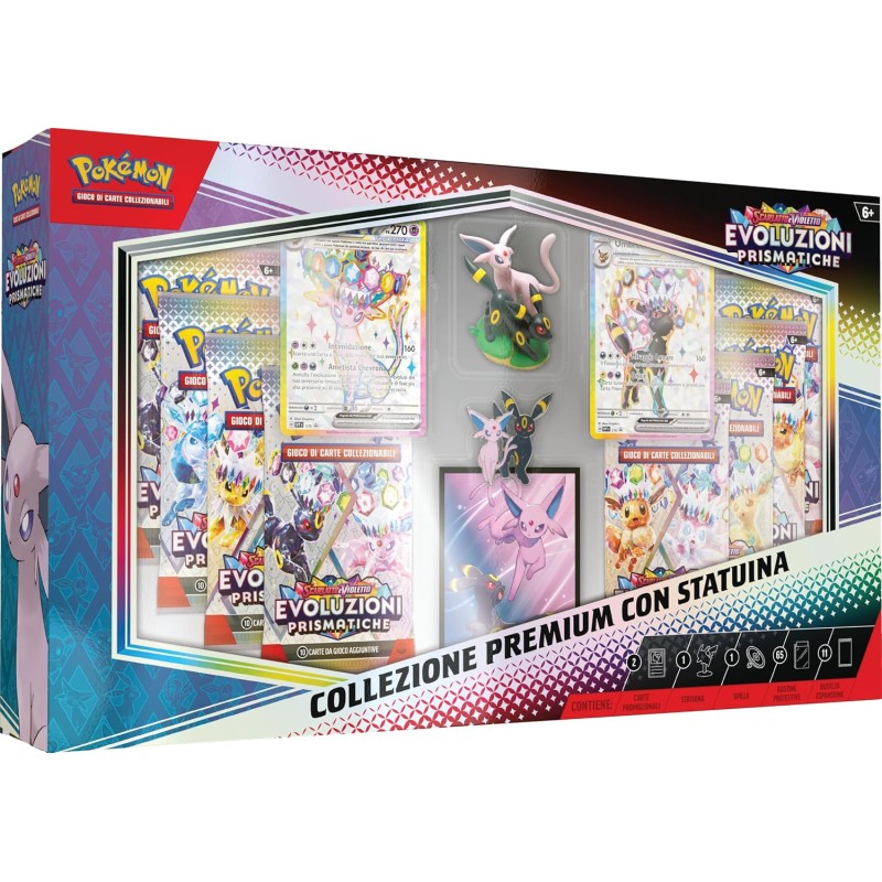 Pokémon: collezione premium con statuina dell’espansione Evoluzioni Prismatiche (due carte olografiche impresse in modo special
