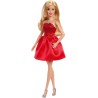 Barbie - Anniversario Mattel 80°, bambola bionda celebrativa in abito rosso rubino con scarpe e collana color argento, da colle