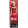 Barbie - Anniversario Mattel 80°, bambola bionda celebrativa in abito rosso rubino con scarpe e collana color argento, da colle