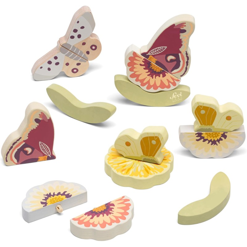 SEVI Mix & Match Fiori & Farfalle (15 pz) giocattoli educativi in legno, giochi 2+ | Nature Botanical | modello 83138