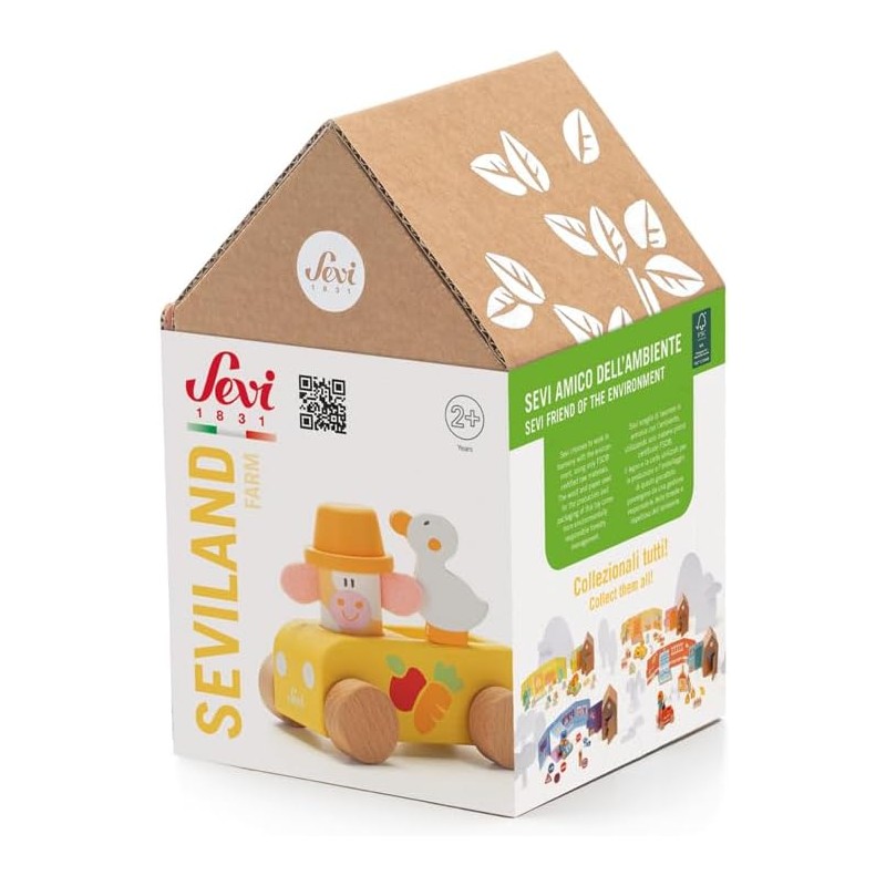 Sevi Seviland Fattoria (10 pz + casetta) Giochi in legno educativi bambini dai 3 anni multiattività | 20x13x12,5 cm | Collezion
