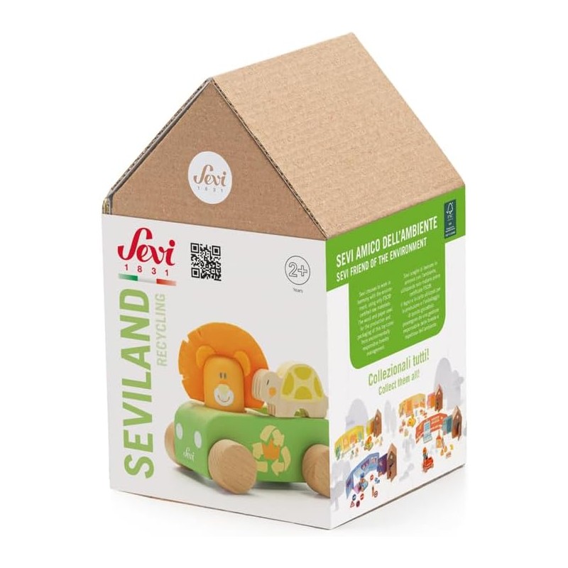 Sevi Seviland Raccolta Rifiuti (18 pz + casetta) Giochi in legno educativi bambini dai 3 anni multiattività | 20x13x12,5 cm | C