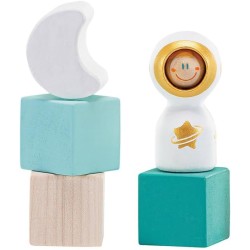 Trudi Set Cubetti Astronauta con secchiello (37 pz) by Sevi | Giochi in legno per bambini. Giocattoli impilabili Sevi | 18x18x1